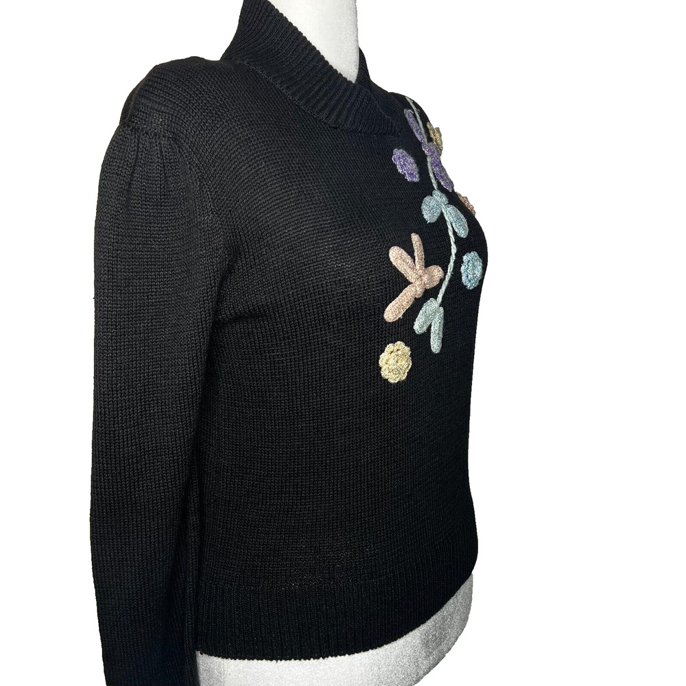 Gitano Women Knit Sweater M Vtg Cotton Pullover Floral Embroidery Whimsigoth 90s - Picture 2 of 10